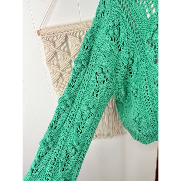 Zara Green Pom Pom Knit Slouchy Sweater Womens Medium Blogger Favorite - Picture 8 of 11